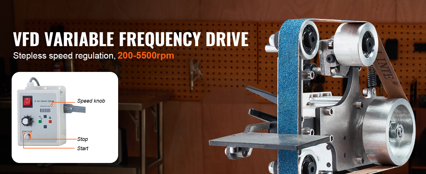 Bandschleifmaschine 762x25mm VFD 2 Schleifmodi Metall Holz Polieren Schärfen Tischschleifer Belt Grinder Sander A100 2.2w