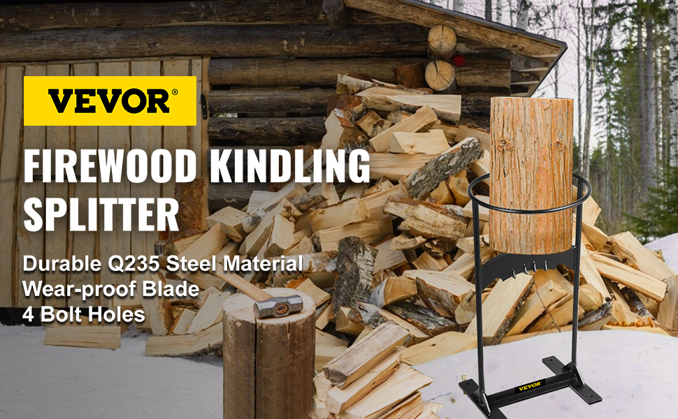 VEVOR Firewood Kindling Splitter, 9''x17'' XL Wood Splitter, Unique  V-Shaped Finger-Safety Blade, Manual Log Splitter for Wood Splitting, Heavy  Duty Strong Steel Structure & Stability, Log Splitter