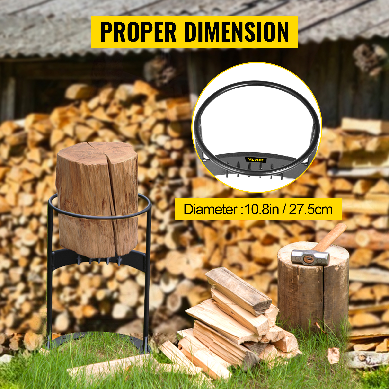 VEVOR Kézi fahasító Q235 vas tűzifa hasító 30,2 cm talp kézi fa hasító 43,5 cm magas hasítószerszám Ø 27,5 cm hasító tűzifa ideális
