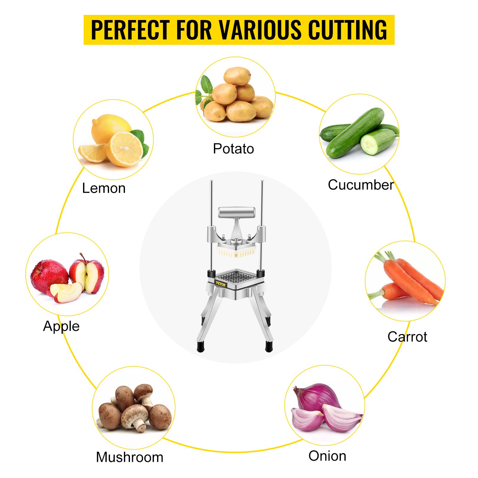 SalonMore Commercial Vegetable Fruit Chopper 3/8 1/4 1/2 Blades Heavy  Duty Professional Food Dicer French Fry Cutter Onion Slicer Stainless Steel  for Tomato Peppers Potato Mushroom for Restaurants 