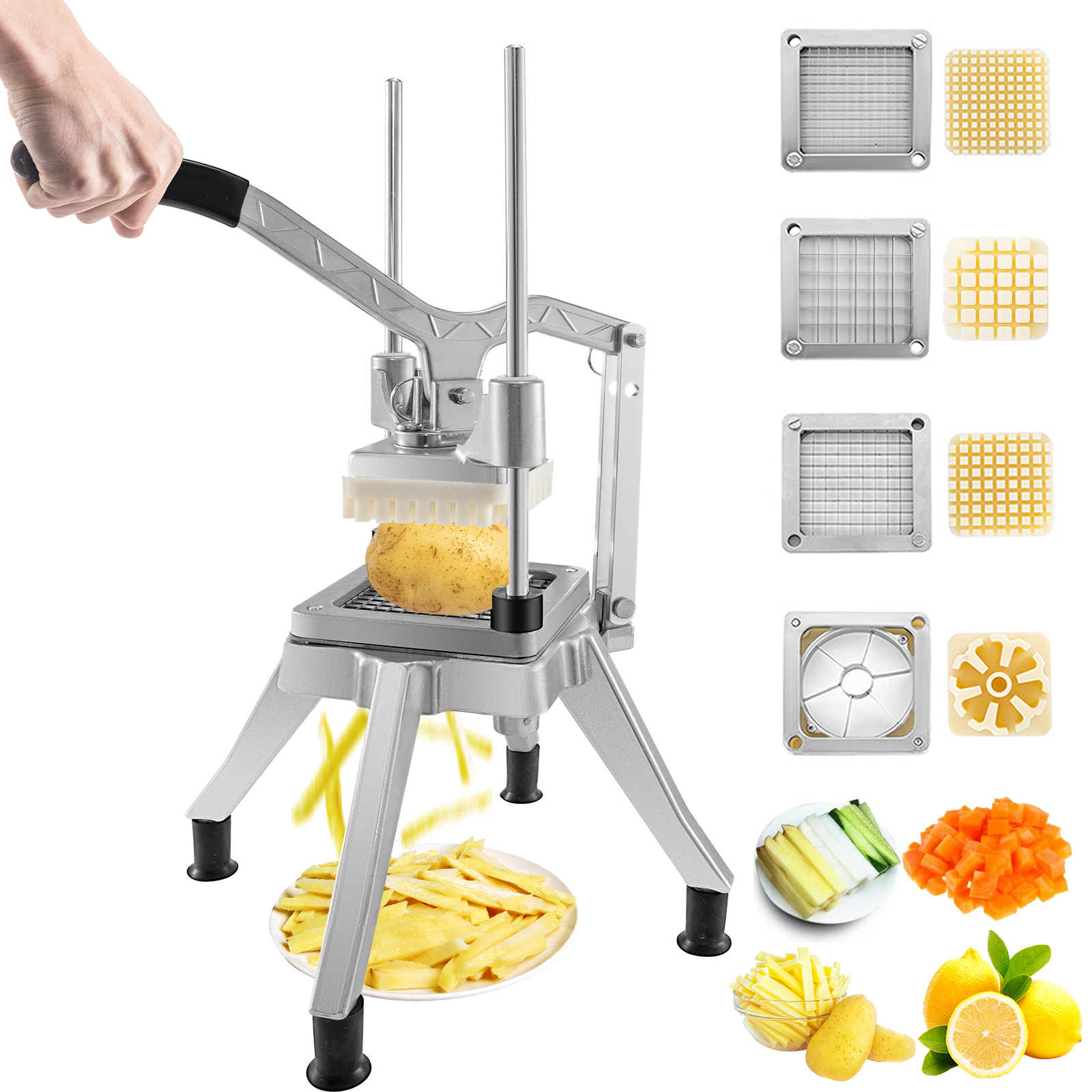French Fry Cutter Potato Chipper Vegetable Slicer with 2 Interchangeable  Stainless Steel Grid Blades for Homemade Chips Fries Potatoes Carrots