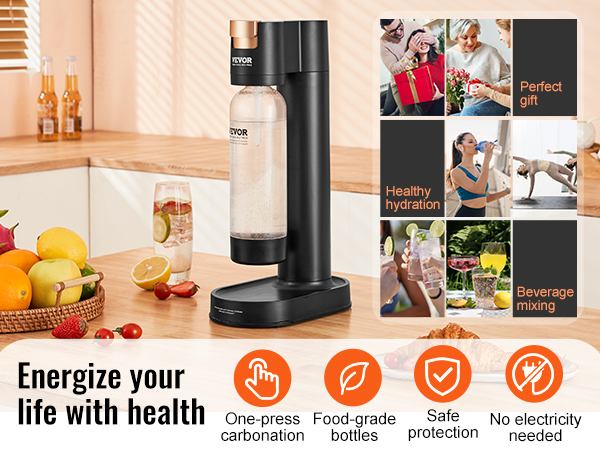 VEVOR Sparkling Water Maker, Soda Maker Machine For Home Carbonating, Soda Maker With 2 BPA-free 1L Bottles, 2 CO2 Cylinders(Not Contain CO2 GAS), Compatible With Mainstream Screw-in 60L CO2 Cylinder