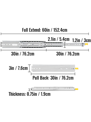 VEVOR Drawer Slides with Lock, 1 Pair 30 inch, Heavy-Duty Industrial Steel up to 500 lbs Capacity, 3-Fold Full Extension, Ball Bearing Lock-in & Lock-Out, Side Mount