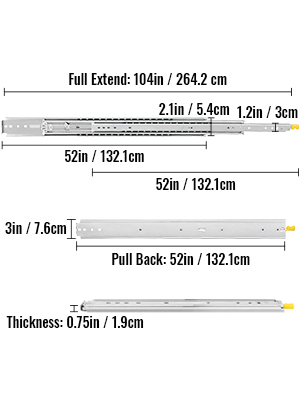 VEVOR VEVOR 2 Pezzi Kit Guida Scorrevole per Cassetti con Cuscinetti a  Sfera da 42 Pollici / 106,68 cm, Guida Cassetto Estraibile Capacità di  Carico 225 kg, Scivolo del Cassetto a Estensione