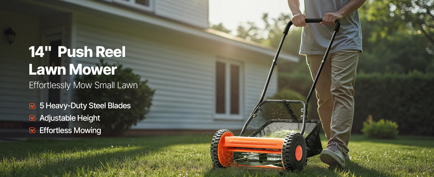 VEVOR Push Reel Lawn Mower 14 inch, Blades Manual Push Mower No