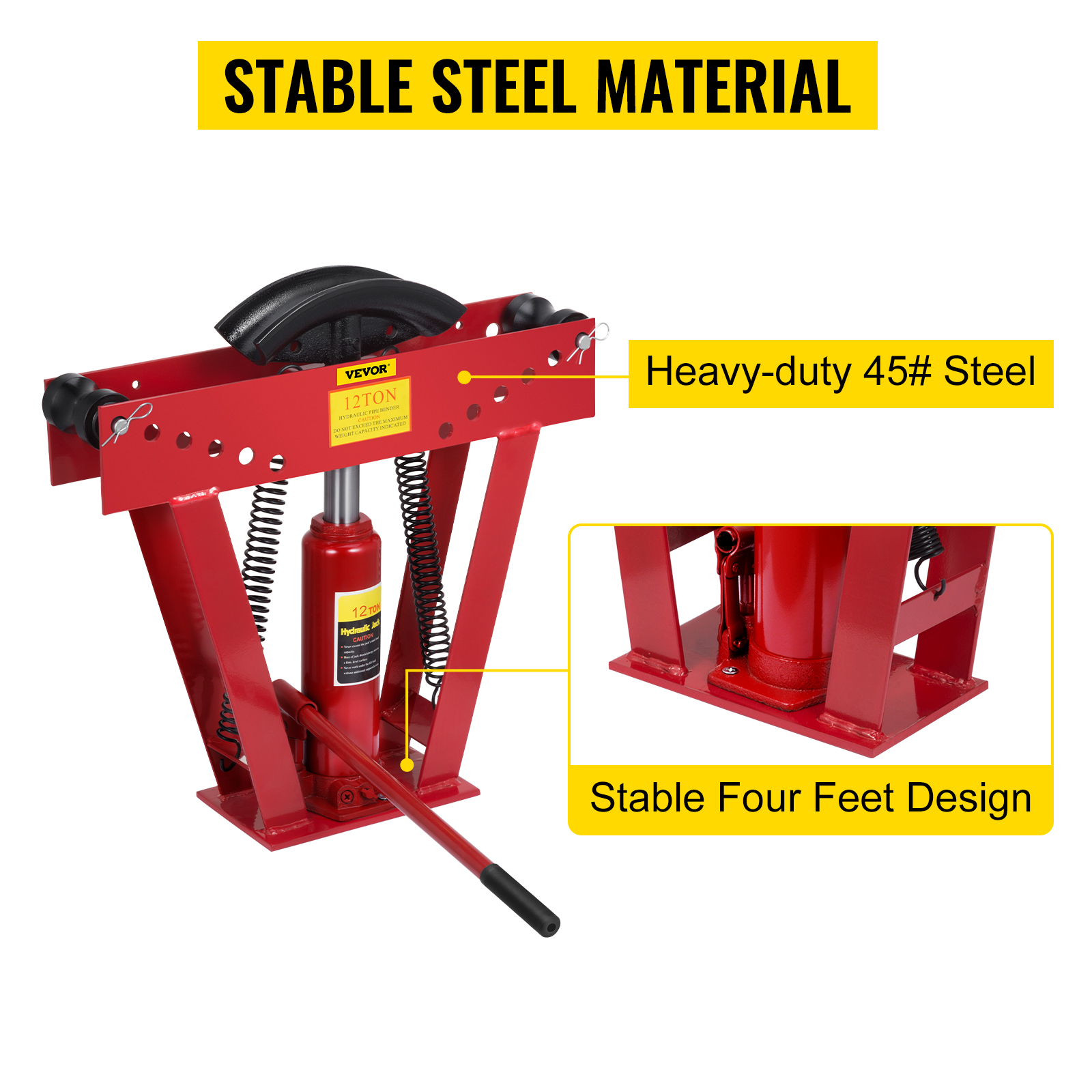 VEVOR 12 Ton Exhaust Tubing Bender 1/2 Inch Square Hydraulic Hand Pump Tubing Bender Stroke