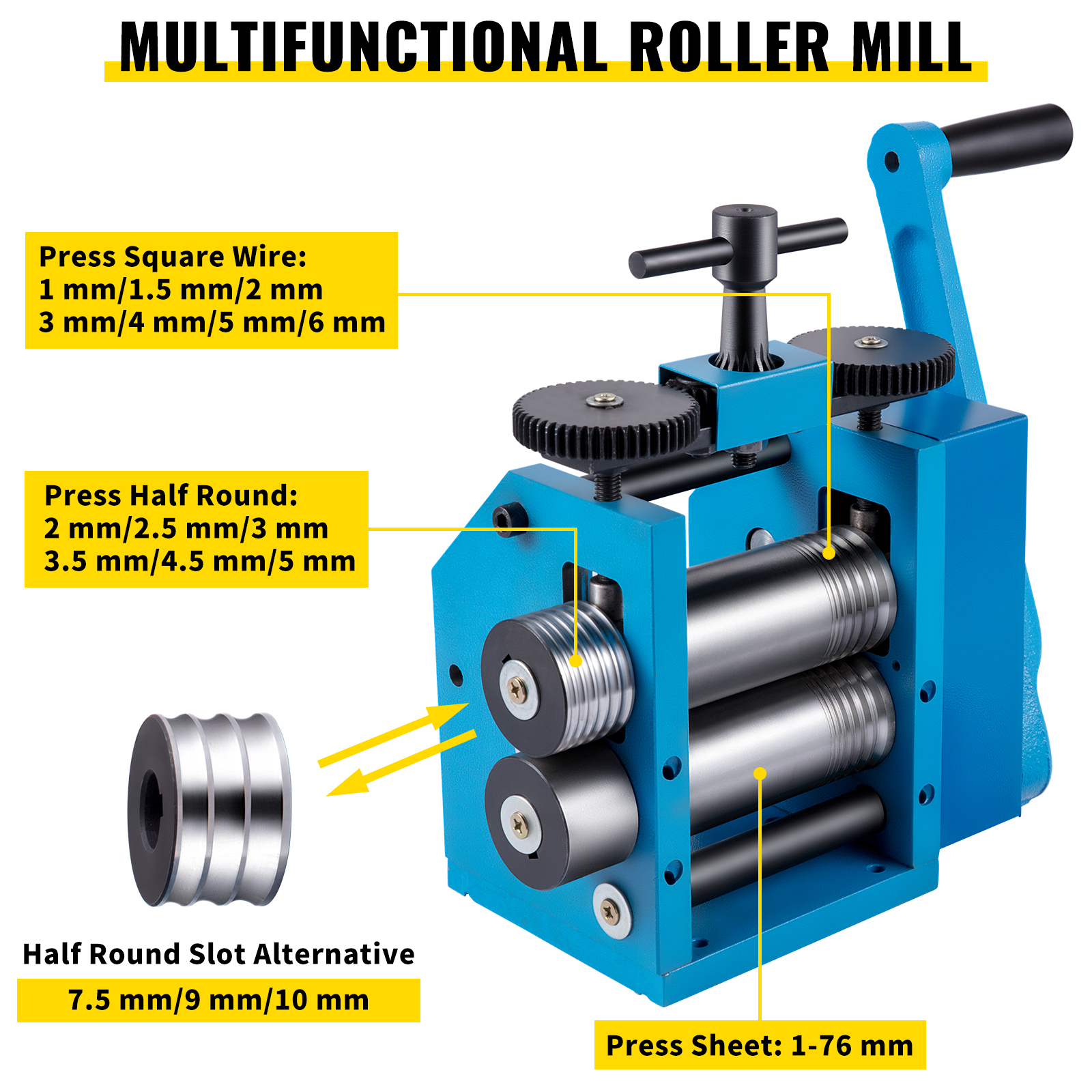  Manual Rolling Mill Machine - 3 Roller Manual Combination  Rolling Mill Flatten Machine - Jewelry DIY Tool & Equipments Gear Ratio 1:6  for DIY Jewelers Craft professional (Roll presser: 75mm) 