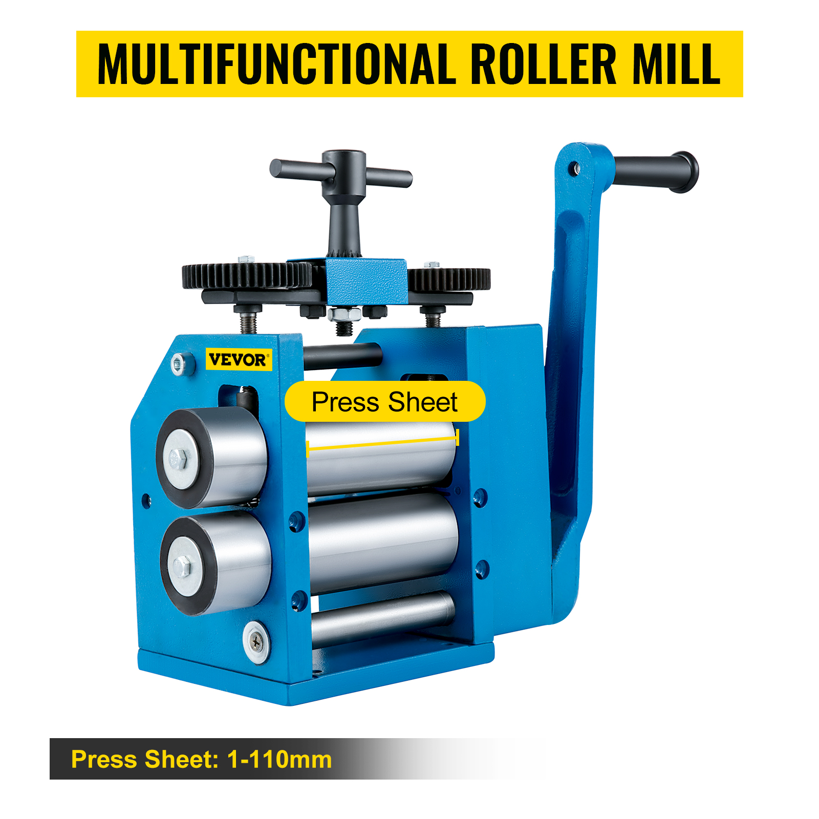 VEVOR Rolling Mills 3/76mm Jewelry Rolling Mill Machine Gear Ratio 1:2.5 Wire Roller Mill 0.1-7mm Press Thickness Manual Combination Rolling Mill