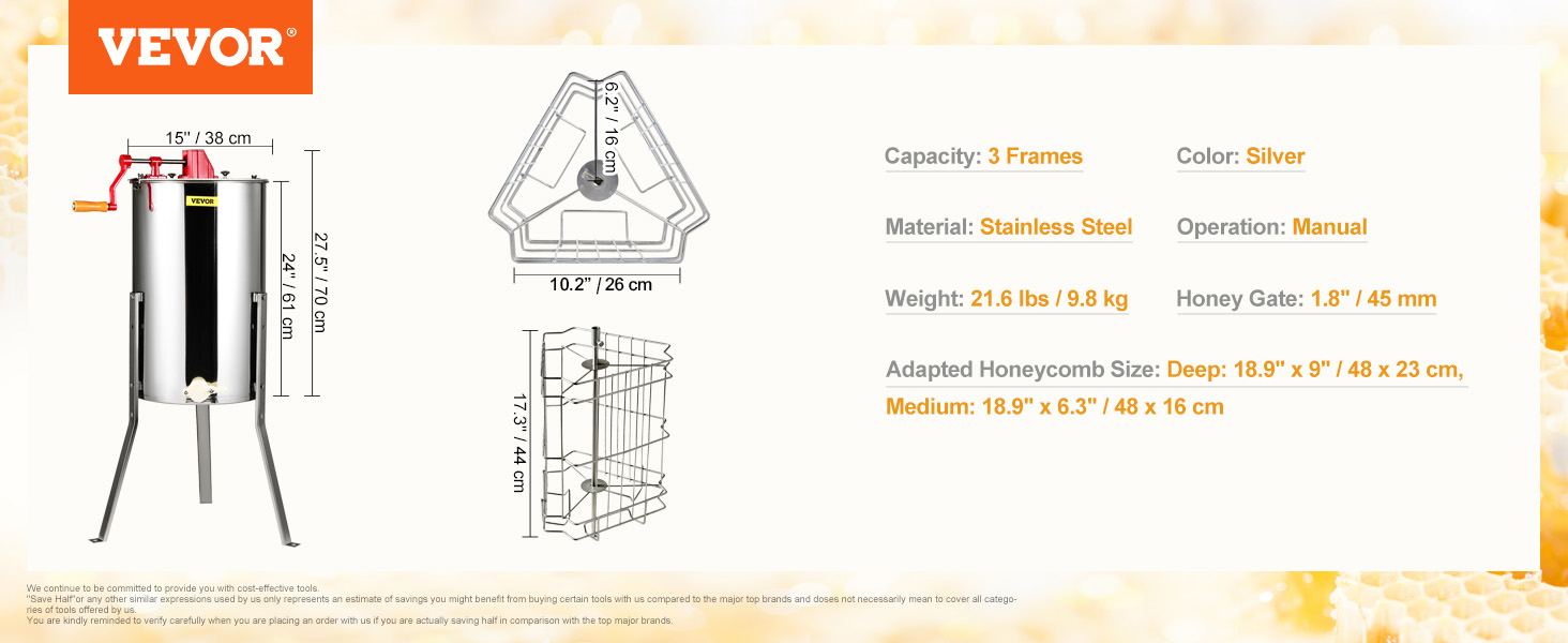 Honey Extractor,Manual,3 Frames