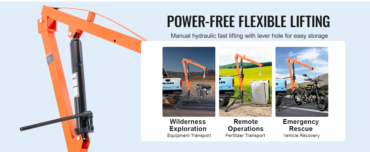 VEVOR Hydraulic Pickup Truck Crane Hoist Crane 1000 lbs 360° Swivel