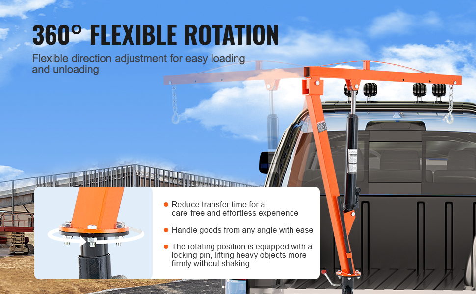 Grue De Levage Manuelle Pour Camionnette - Capacité 499 Kg - Pivot 360° - Flèche Télescopique Pliable - VEVOR