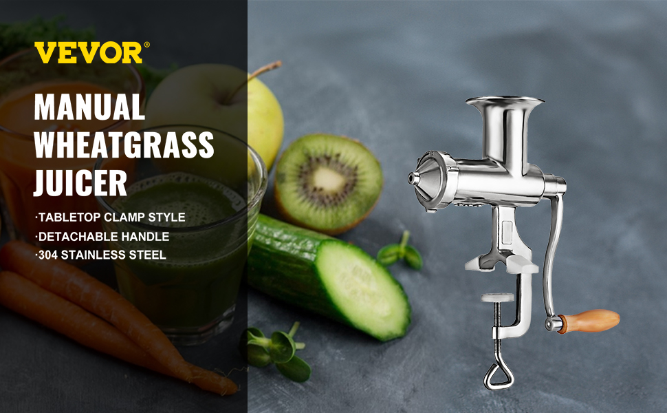 manual wheatgrass juicer, stainless steel, tabletop clamp
