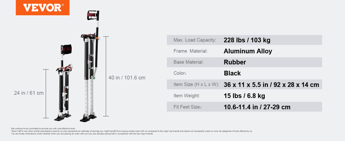 VEVOR Zancos para paneles de yeso VEVOR Zancos para herramientas de  aluminio 24''-40'' Pintura ajustable Negro