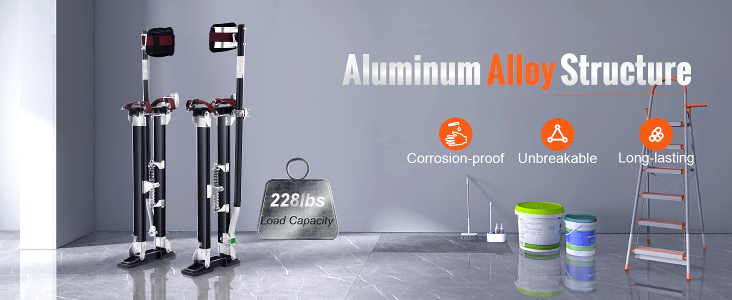 MarddPair Drywall Stilts – 15 To 23 Inch Adjustable Aluminum, Black, For Painting & Taping, 1-Year Warranty