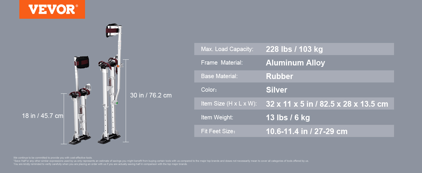Échasses pour Cloisons Sèches, Aluminium, 45,7-76,2 cm