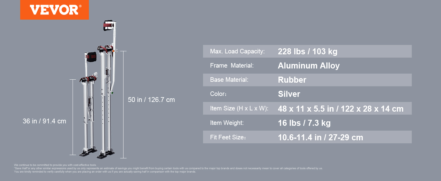 Échasses pour Cloisons Sèches, Aluminium, 91,4-126,7 cm