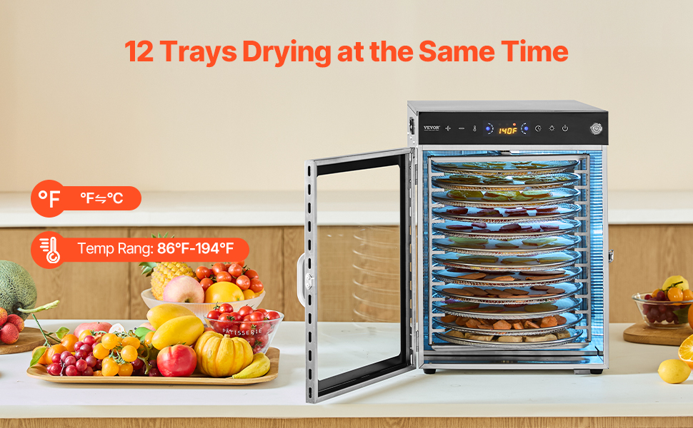thumbnail image 2 of 12 Tray Stainless Steel Food Dehydrator – 800W, Adjustable Temp 86–194°F, Electric 2 of 6