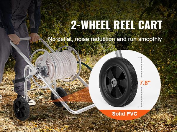 Industrial Garden Hose Reel Cart - 2-Wheel Pneumatic Tires - Holds 300-Feet  
