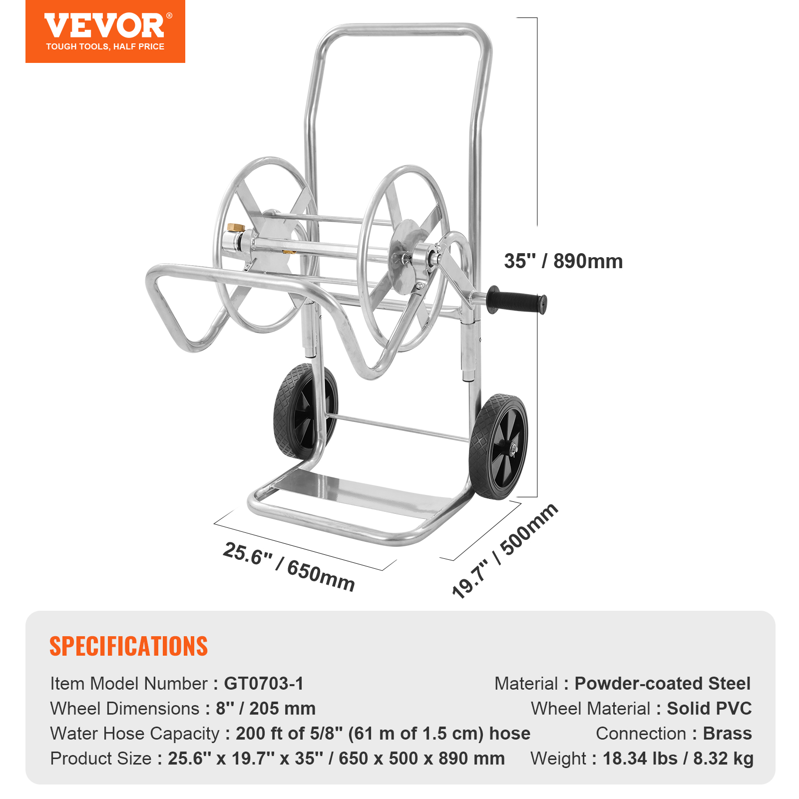 VEVOR Hose Reel Cart 175/200/250/300ft Heavy Duty 2/4 Wheels Garden Water  Yard