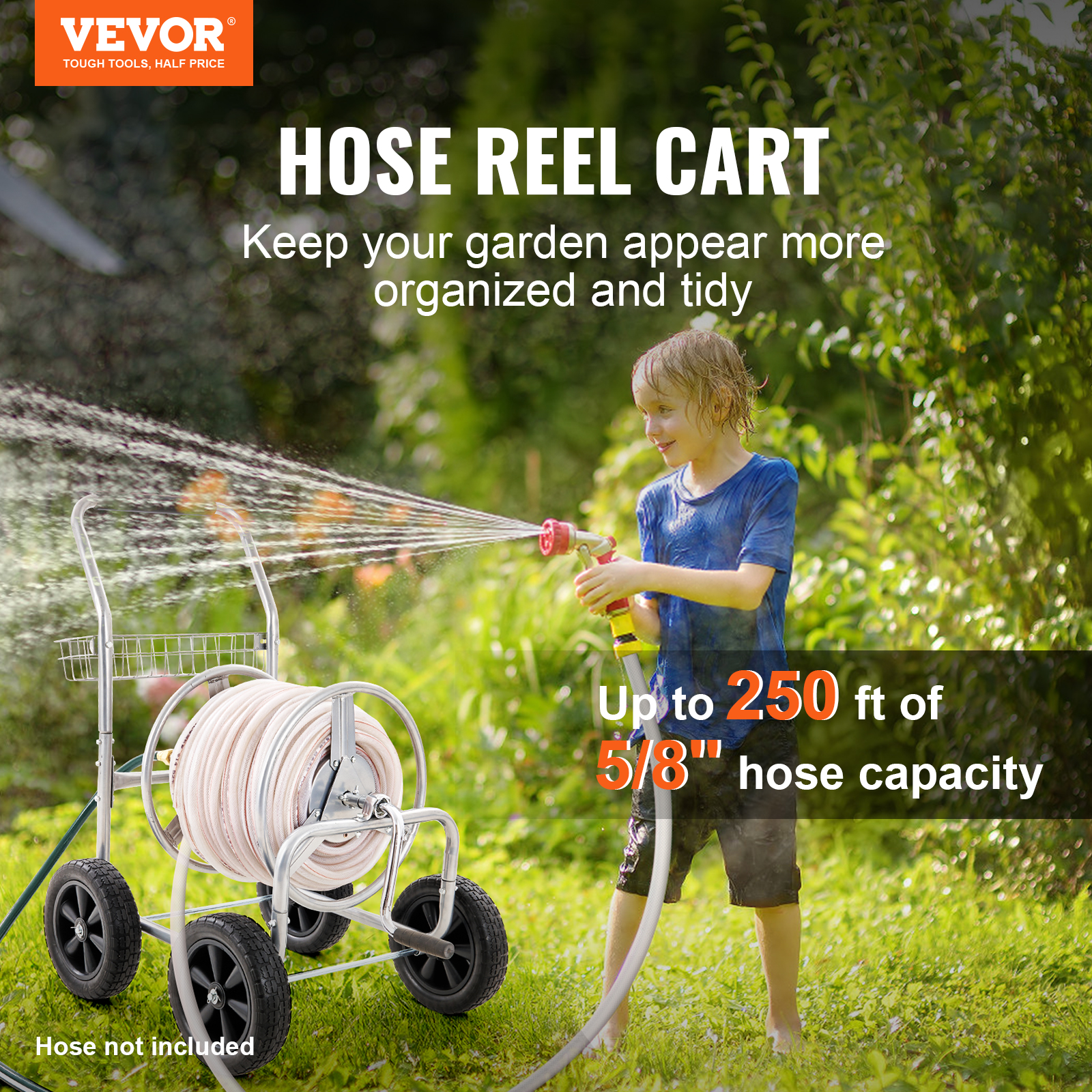 Garden Water Hose Reel Cart Outdoor Heavy Duty W/ Basket - Hose