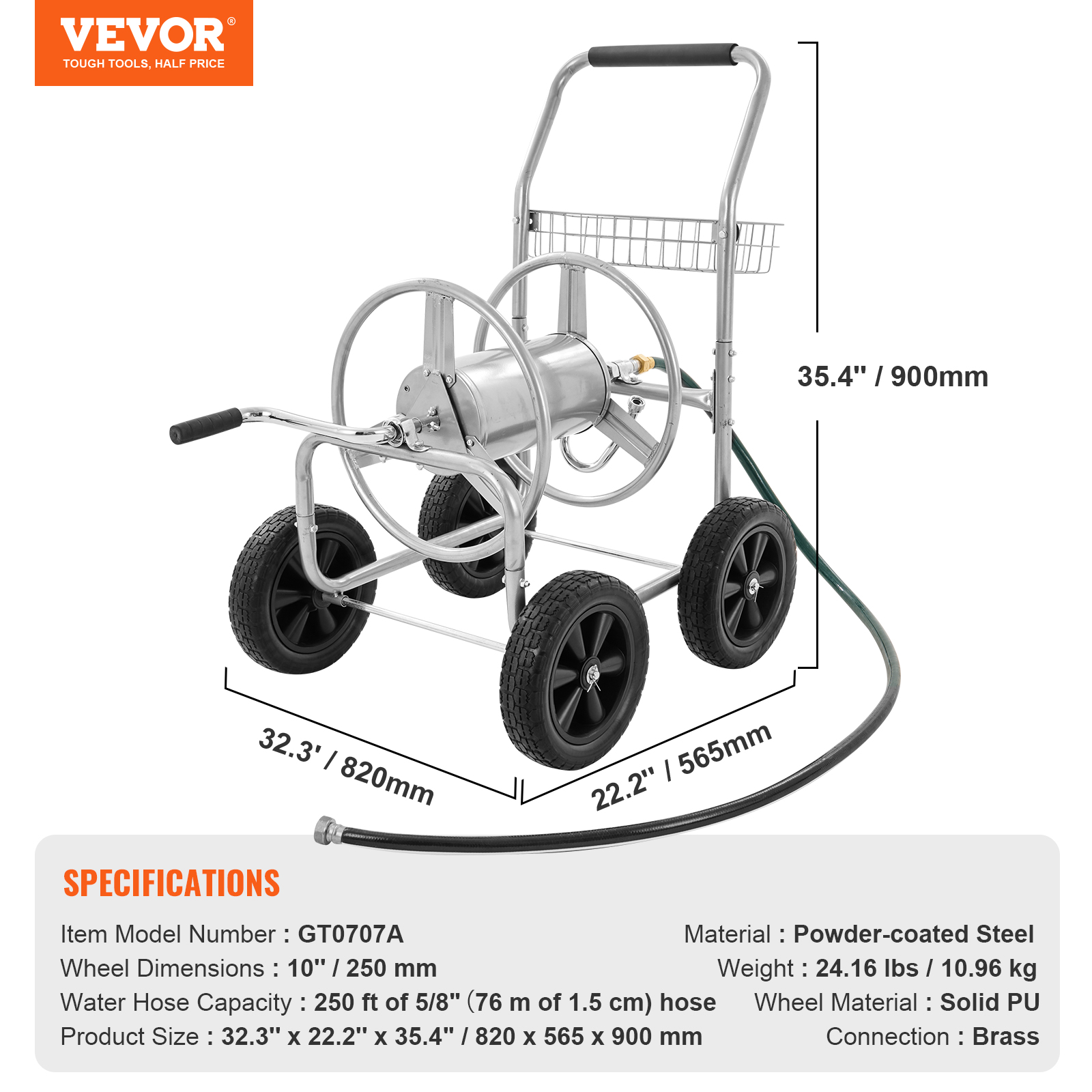 VEVOR Hose Reel Cart 250ft. Heavy Duty Garden Water Yard Planting