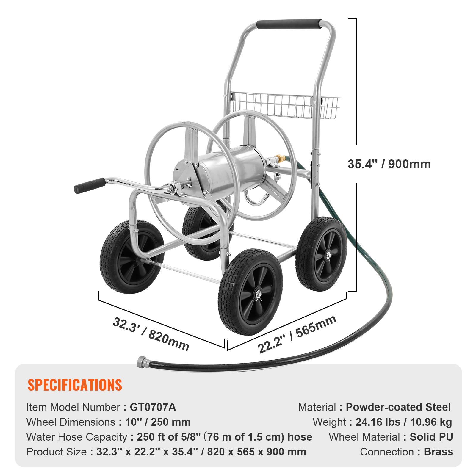 Uimoso Water Hose Reel Cart Heavy Duty Garden Water Yard Planting w/ Basket - Picture 8 of 21