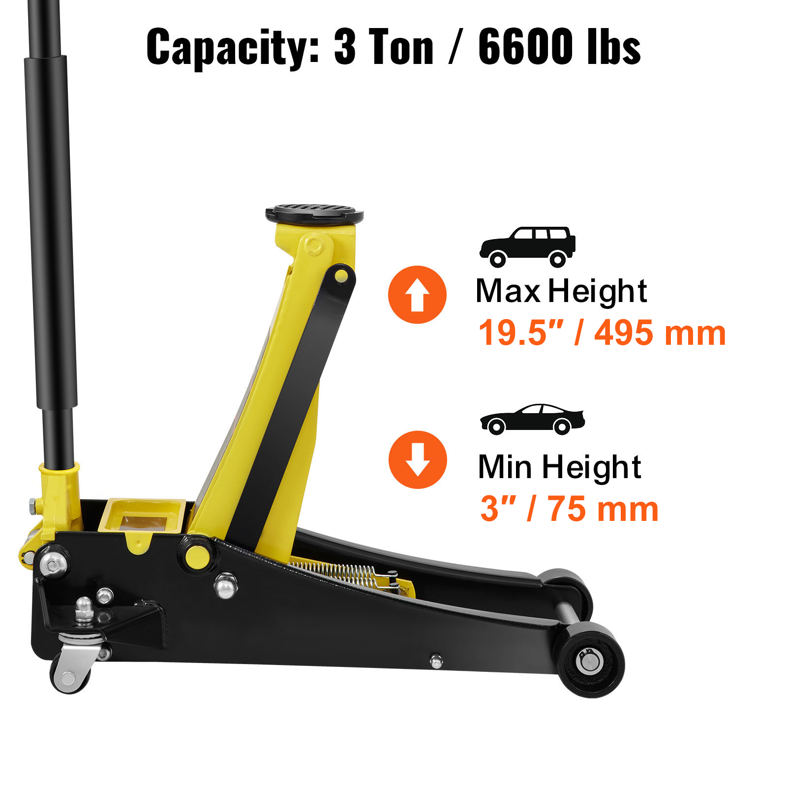 VEVOR Floor Jack, 3 Ton Low Profile Floor Jack, Heavyduty Steel Racing Floor Jack with Dual