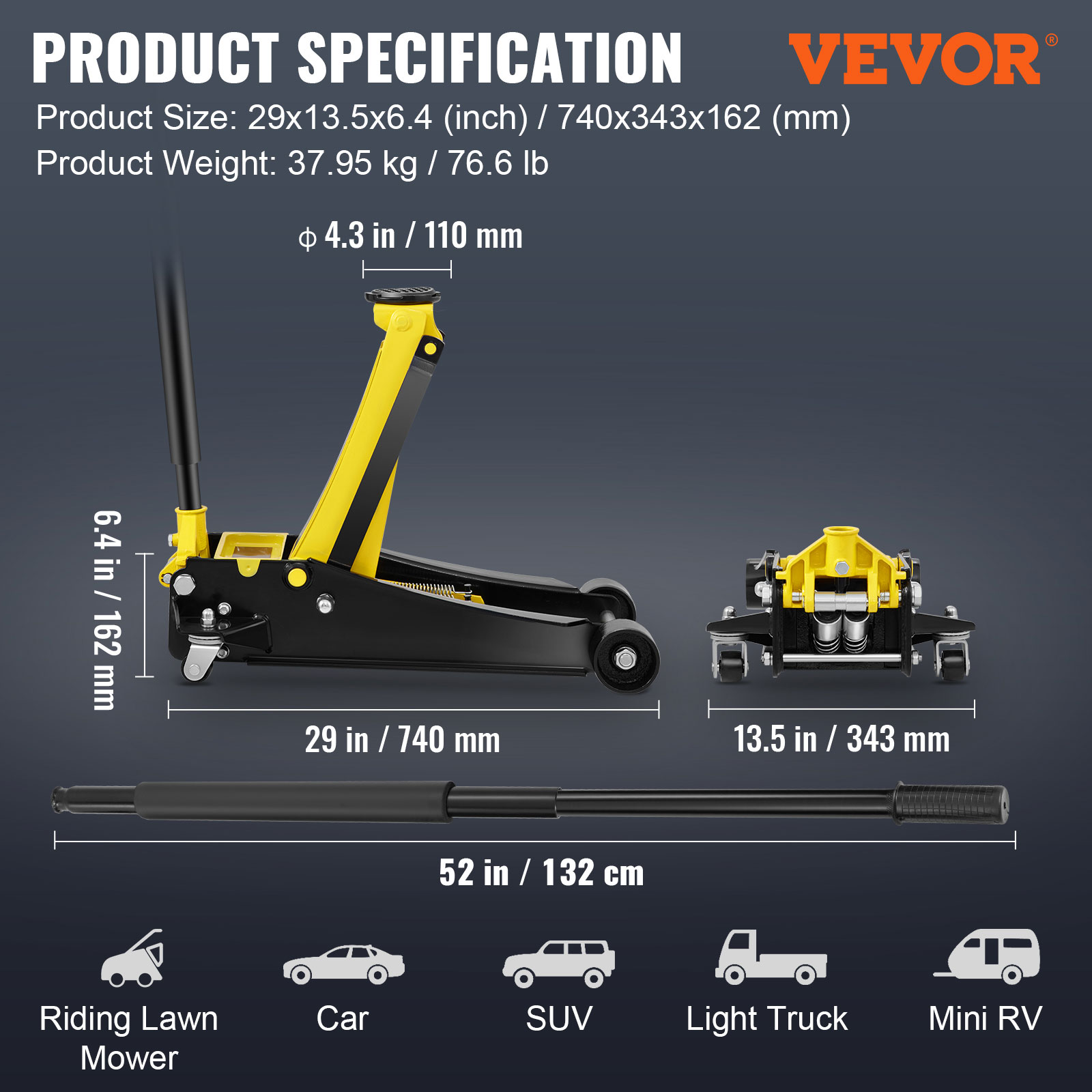 VEVOR Low Profile Floor Jack 2.5/4/3/1.5 Ton Heavy-Duty/Aluminum Steel Car Jack