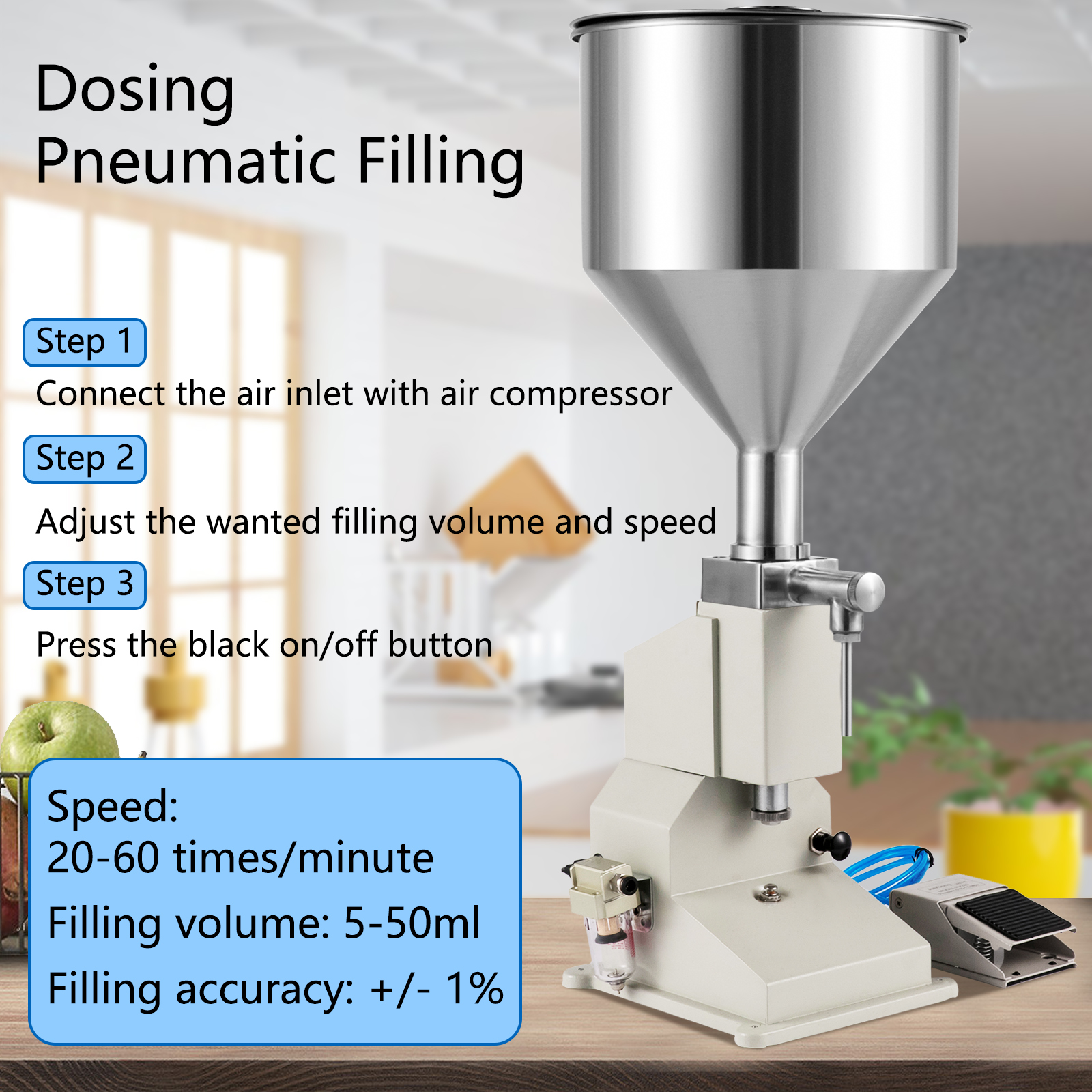 SUSEMSE Pneumatic Paste Liquid Filling Liquid Filling Machine 5-50ml Bottle  Filling Machine Pneumatic Paste Stainless Steel Lip Gloss Filling Machine  A02 : : Business, Industry & Science