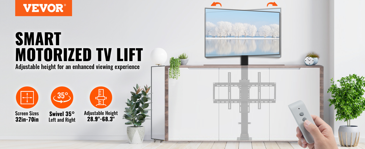 VEVOR Swivel Motorized TV Lift Stroke Length 40 Inch Motorized TV Mount Fit  for 32-70 Inch TV Lift with Remote Control Height Adjustable 28.74-68.11  Inch,Load Capacity 154 Lbs,Manual Swivel L/R 30° | VEVOR US