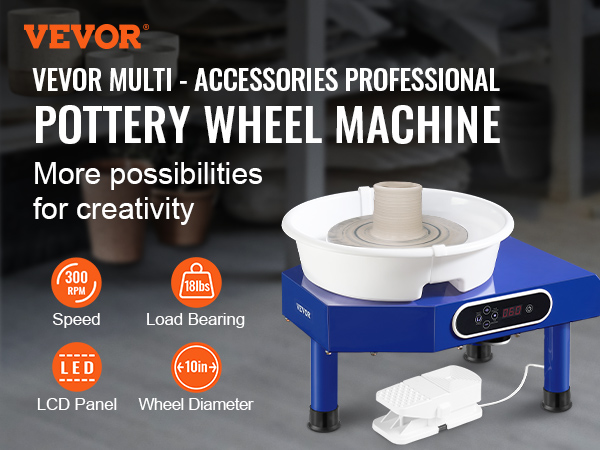 VEVOR Pottery Wheel, 14in Ceramic Wheel Forming Machine, 0-300RPM Speed  Manual Adjustable 0-7.8in Lift Leg, Foot Pedal Detachable Basin, Sculpting