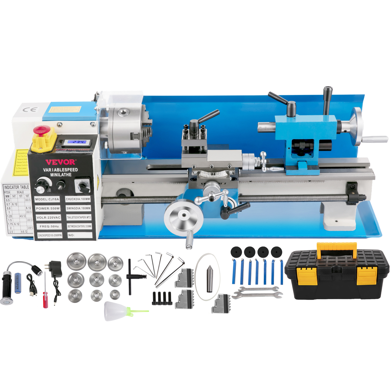 thumbnail image 2 of Erie Tools 7x14 Mini Metal Bench Top Variable Speed Lathe And Carbide Cutter Kit 2 of 11
