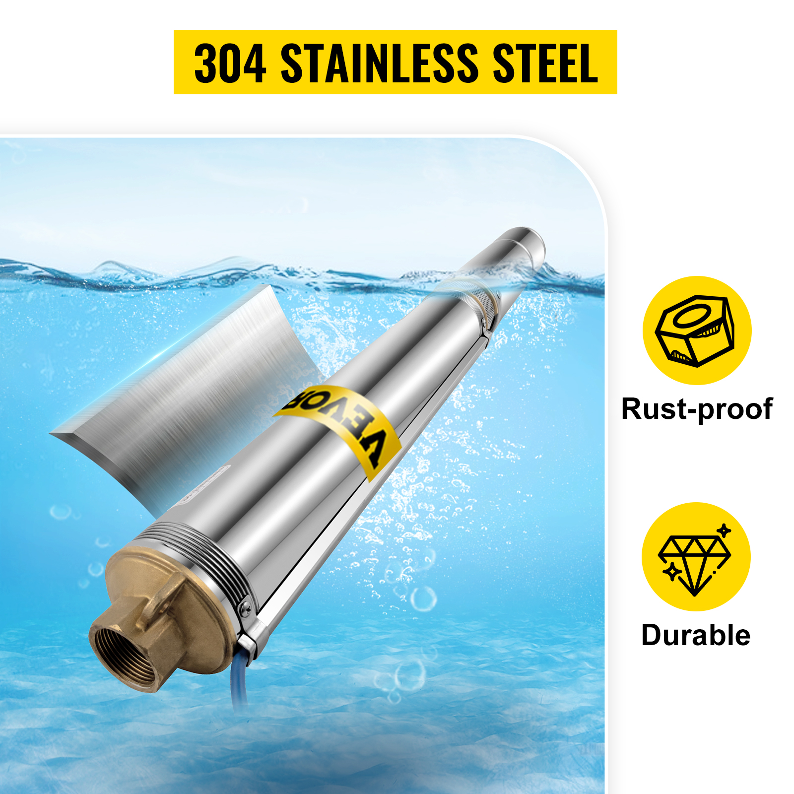 VEVOR Well Pump 1.5 HP, Submersible Well Pump 110V, Stainless Steel