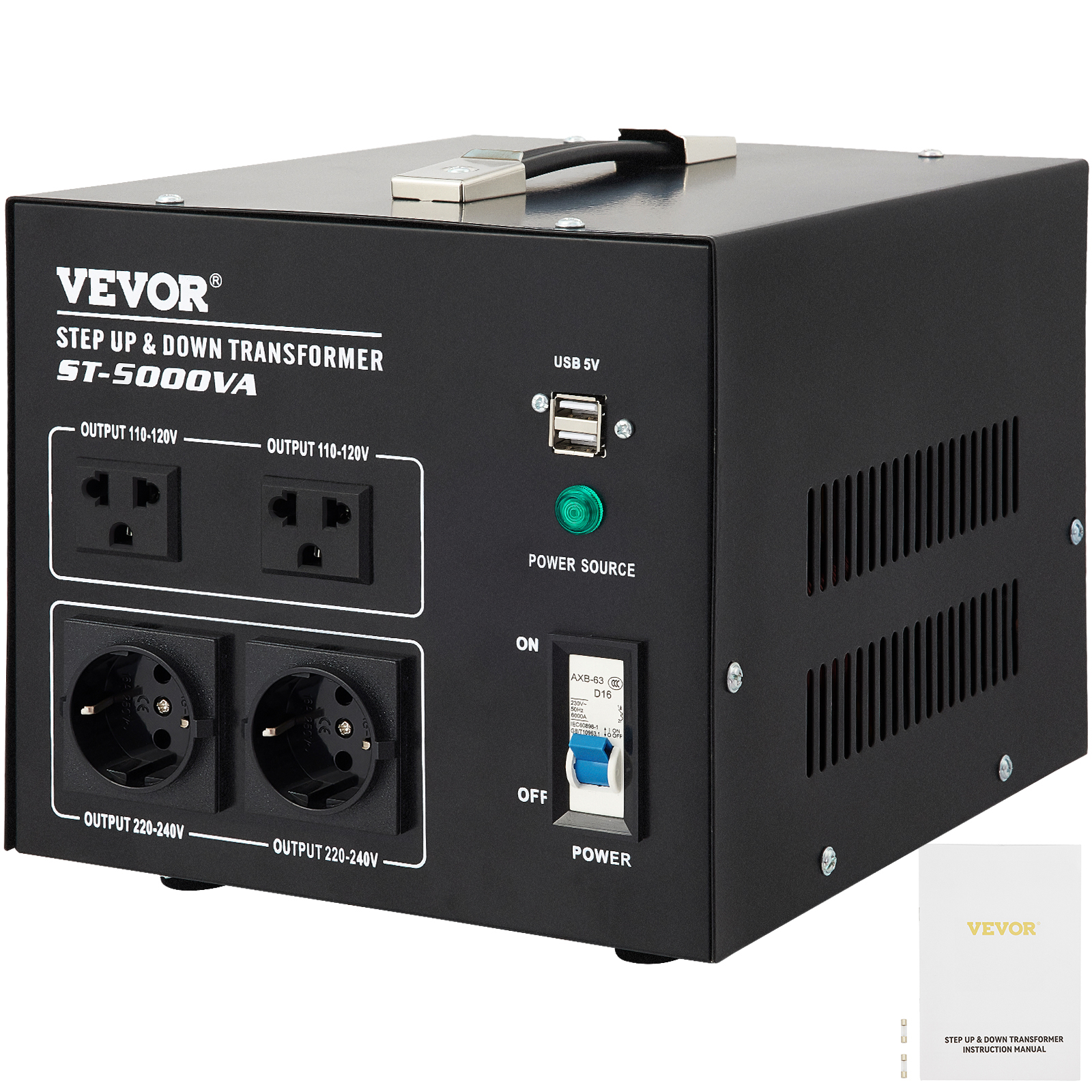VEVOR Voltage Converter Transformer,5000W Heavy Duty Step Up/Down Transformer Converter(240V to 110V, 110V to 240V),2 US&1 UK&1 Universal Outlet