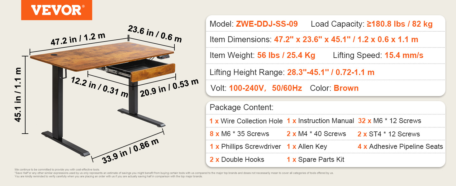 Höhenverstellbarer Schreibtisch, 180 Pfund, 47,2\