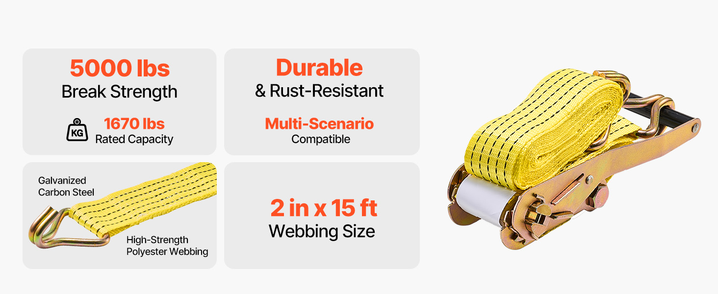 SucceBuy 6 Pack Ratchet Straps 2in x 15ft Tie Down Straps with Double J Hook Tie Down Ratcheting for Moving Trailers Motorcycles
