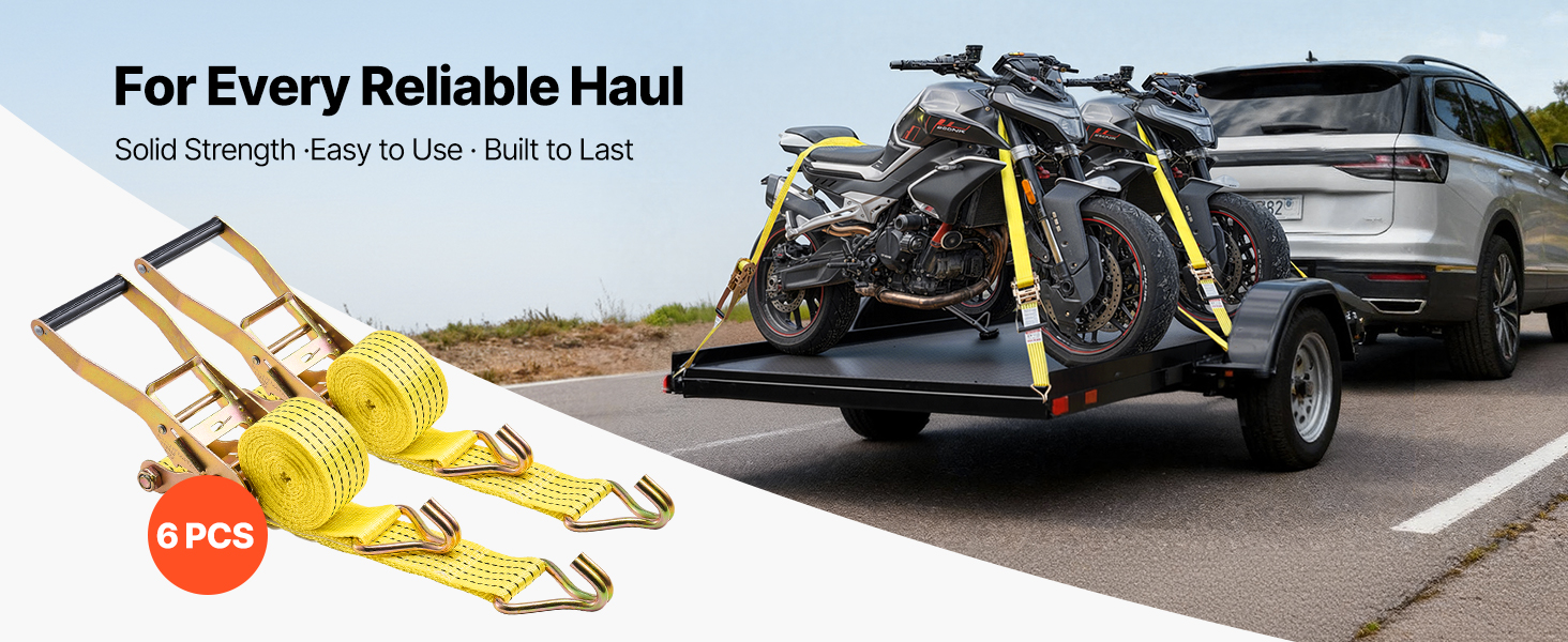 SucceBuy 6 Pack Ratchet Straps 2in x 15ft Tie Down Straps with Double J Hook Tie Down Ratcheting for Moving Trailers Motorcycles
