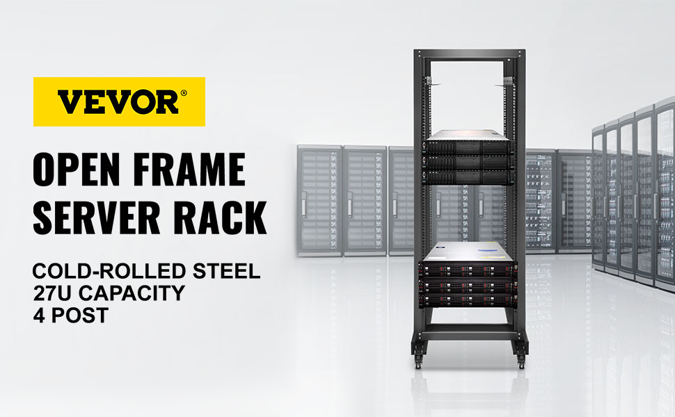 VEVOR Server Rack, 27U Open Frame Rack, 4-Post IT Server Relay Rack, 19 ...