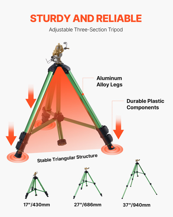 VEVOR Tripod Sprinkler 360° Spray Heavy Duty Sprinklers for Lawn Garden 1/2 Pack