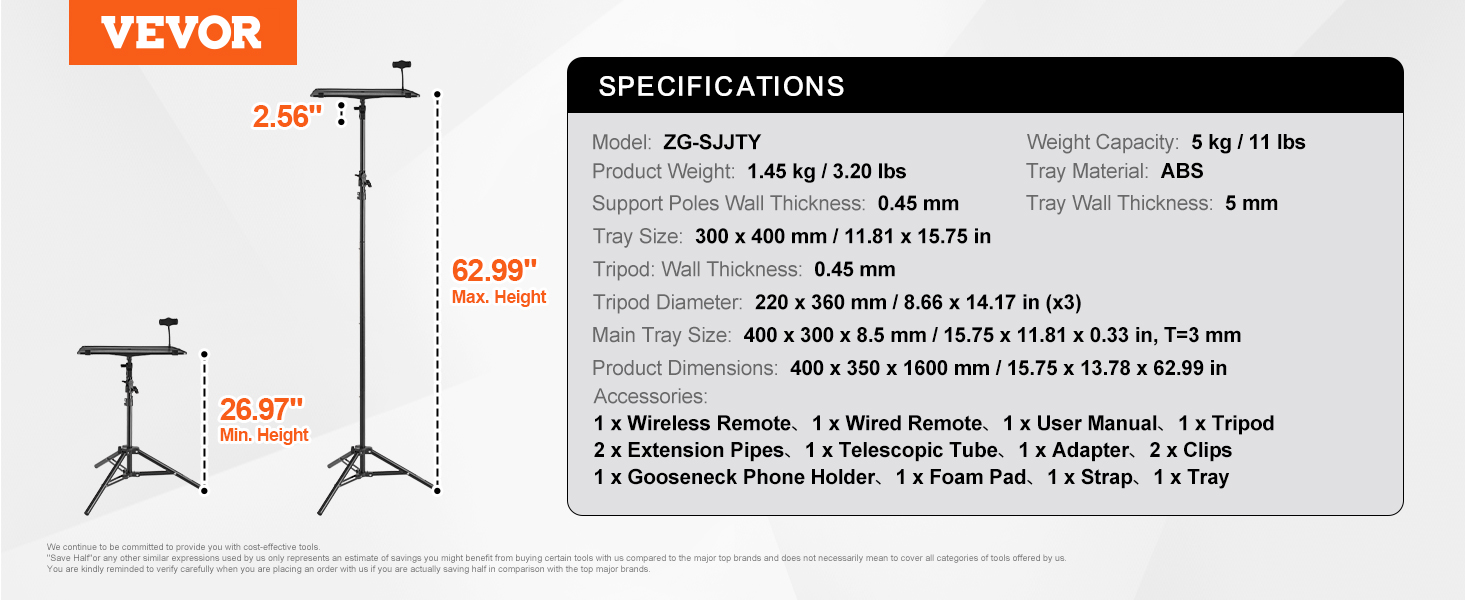 Projector stand,26.97 to 63 in,gooseneck phone holder