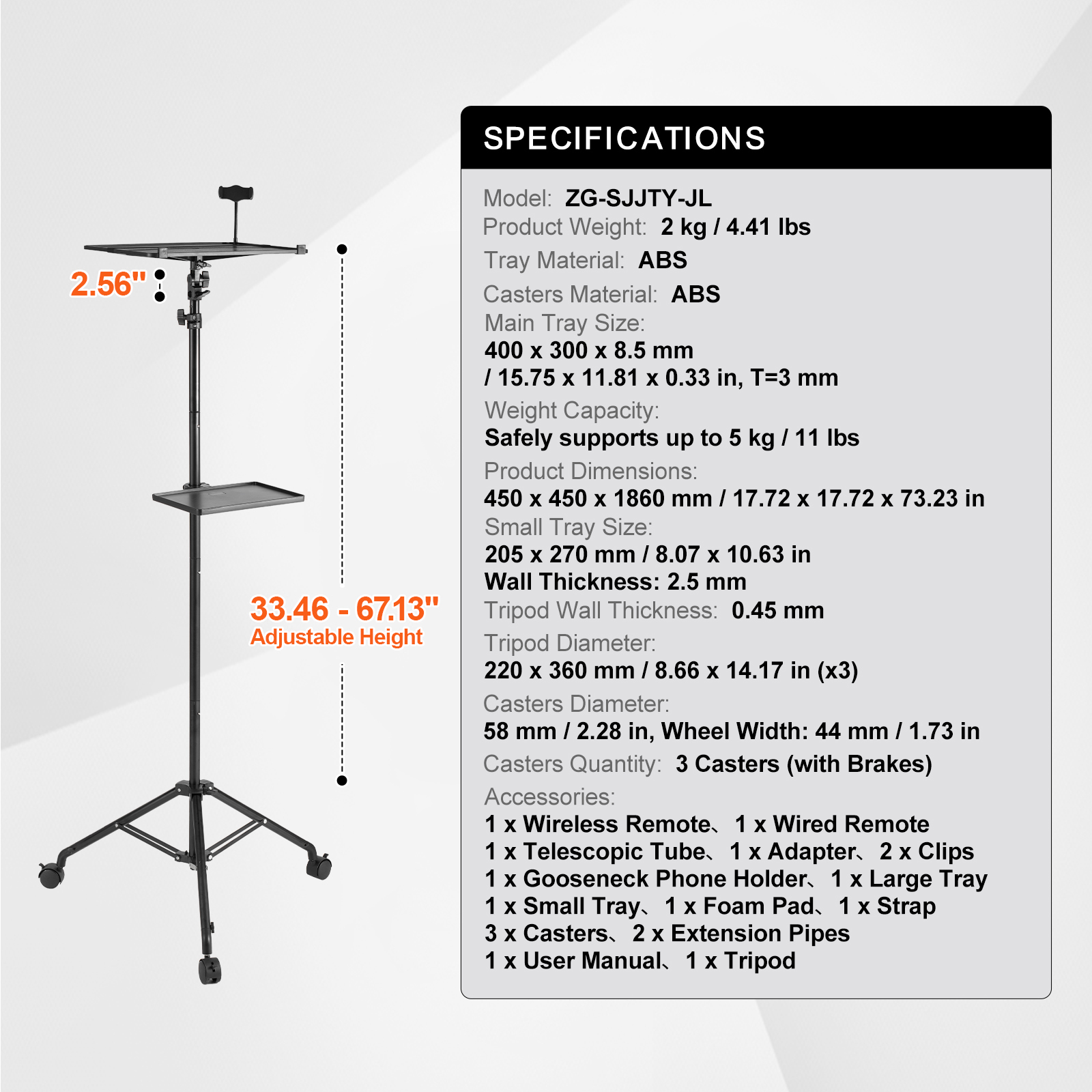 Projector Lift/Stand Laptop Floor/Tripod Stand Adjustable Height 57/59/63/67"