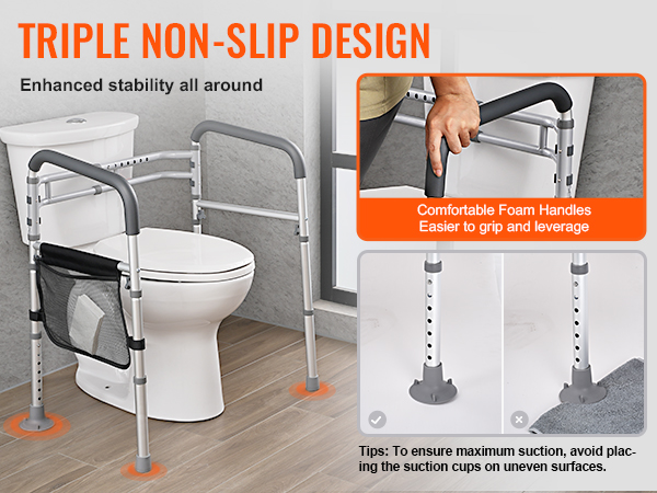 VEVOR Toilettenbügel Aufstehhilfe – Höhenverstellbar 62-77 Cm, Bis 136 Kg Belastbar, Aus Alu, Für Mehr Sicherheit