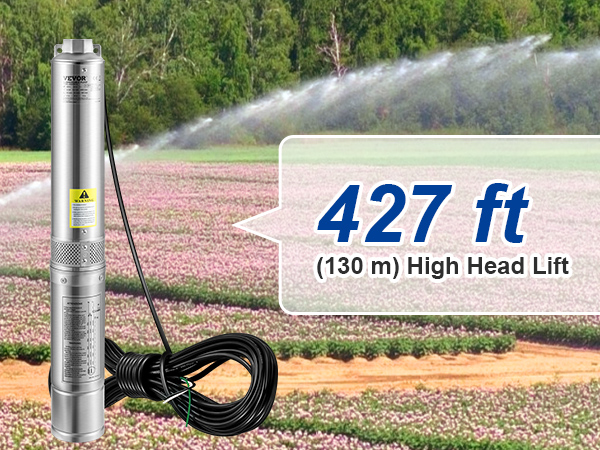 VEVOR Deep Well Submersible Pump, 2HP/1500W 230V/60Hz, 37GPM Flow 427 ft  Head, with 33