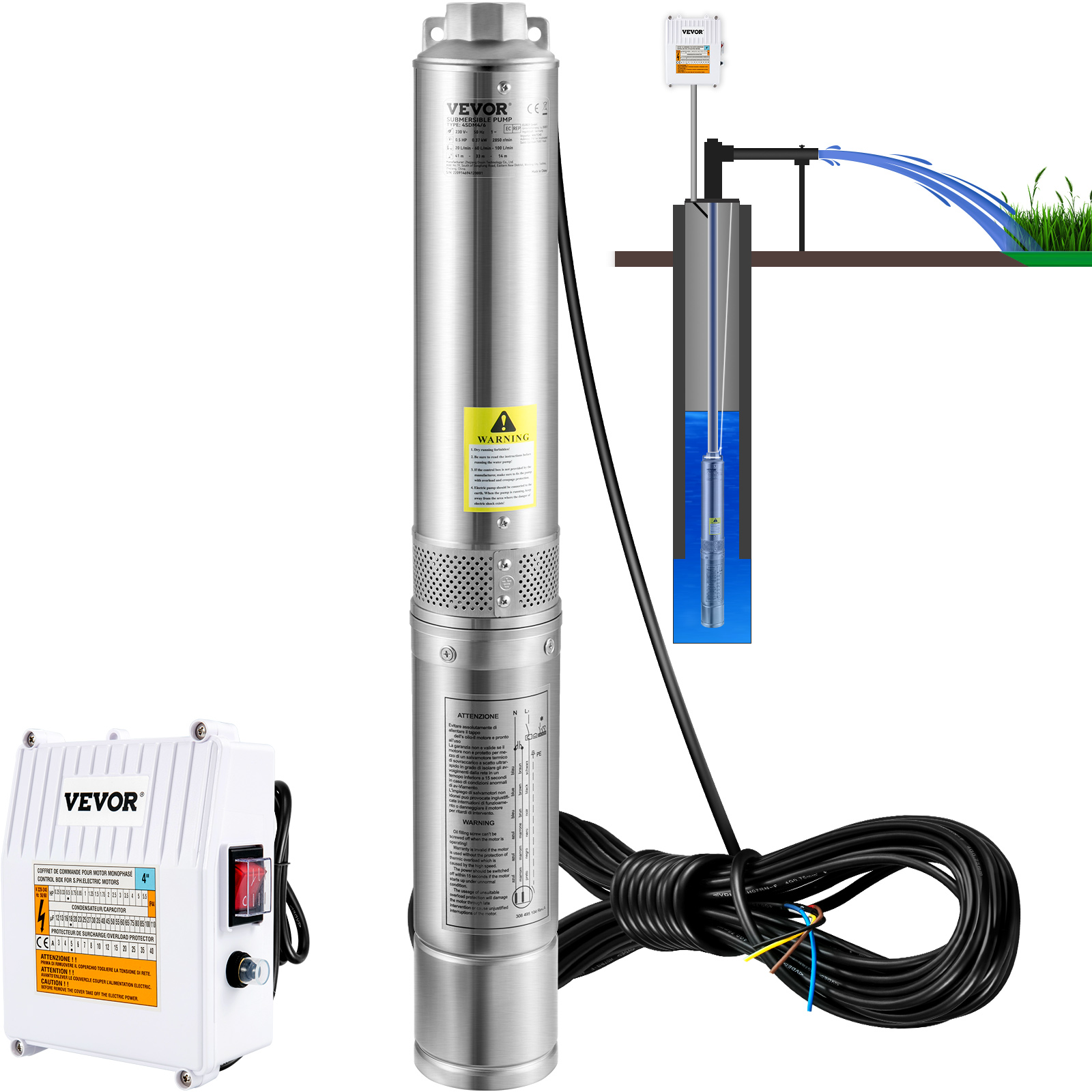 VEVOR Deep Well Submersible Pump 2HP 230V 60Hz 37GPM 427 Ft Head   Deep Well Pump M100 1.2 