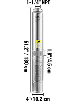 Bomba sumergible de pozo profundo, 3HP/2200W 230V/60Hz, flujo de 37GPM  cabeza de 640 pies, con cable eléctrico de 33 pies, bombas de agua de acero