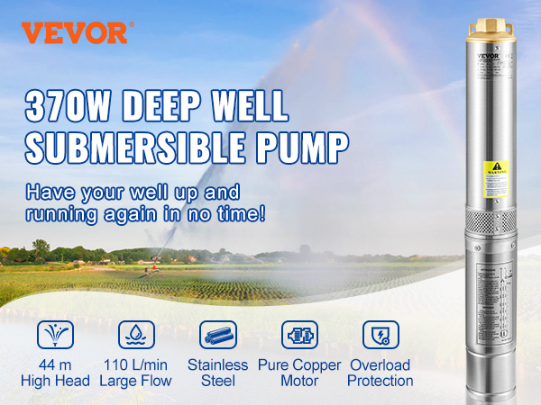 VEVR Pompe submersible à puits profond 220V 250W - 800W pompe à eau de  forage en acier inoxydable pour l'approvisionnement en eau douce et  l'irrigation des terres agricoles