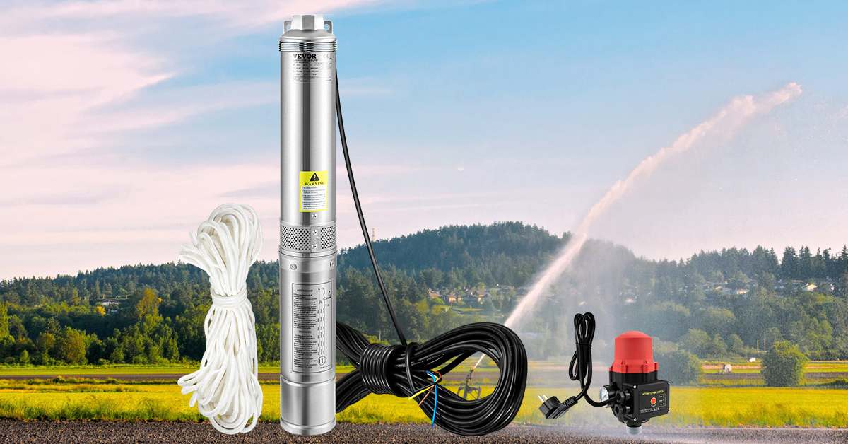 Pompe Immergée Puits Profond VEVOR 550W Acier Inox - Débit 65 L/min Hauteur 64m Avec Cordon 20m
