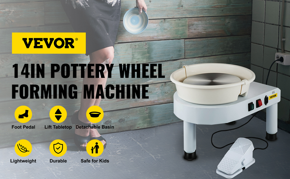 VEVOR Pottery Wheel for Adults and Beginners, 350W, 11in Clay Wheel Forming Machine, Adjustable 0-300RPM Speed Handle and Pedal Control, ABS