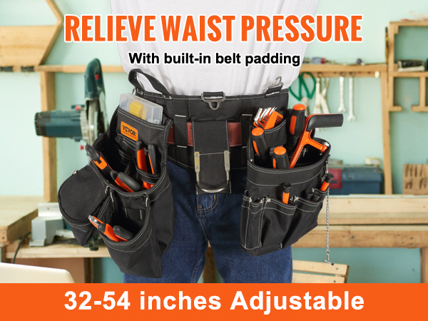 VEVOR Tool Belt, 32 Pockets, Adjusts from 32 Inches to 54 Inches, Nylon ...