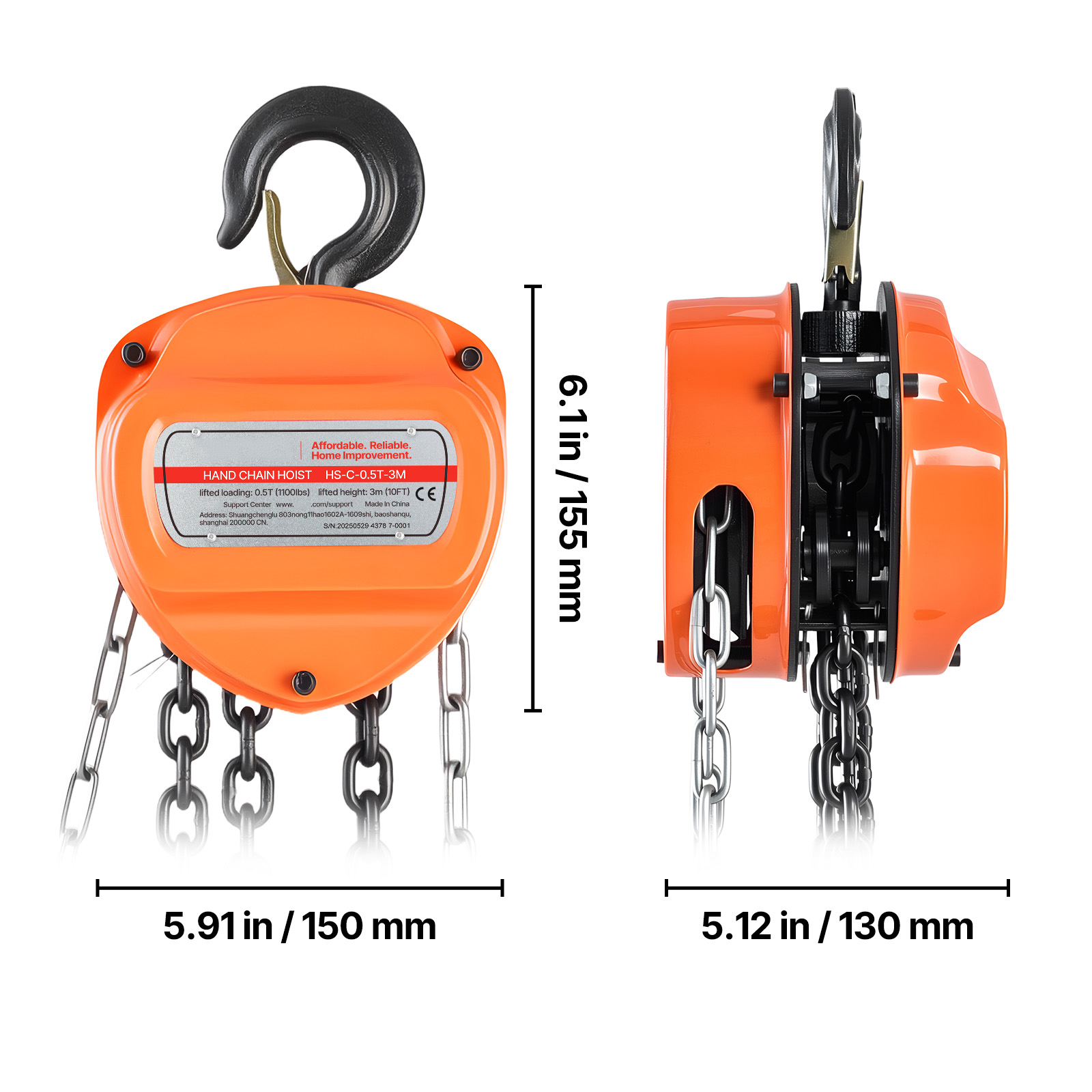 Uimoso Manual Chain Hoist 1100-6600lbs Load w/10/20ft G80 Chain 1T/2T/3T - Produktbild 7